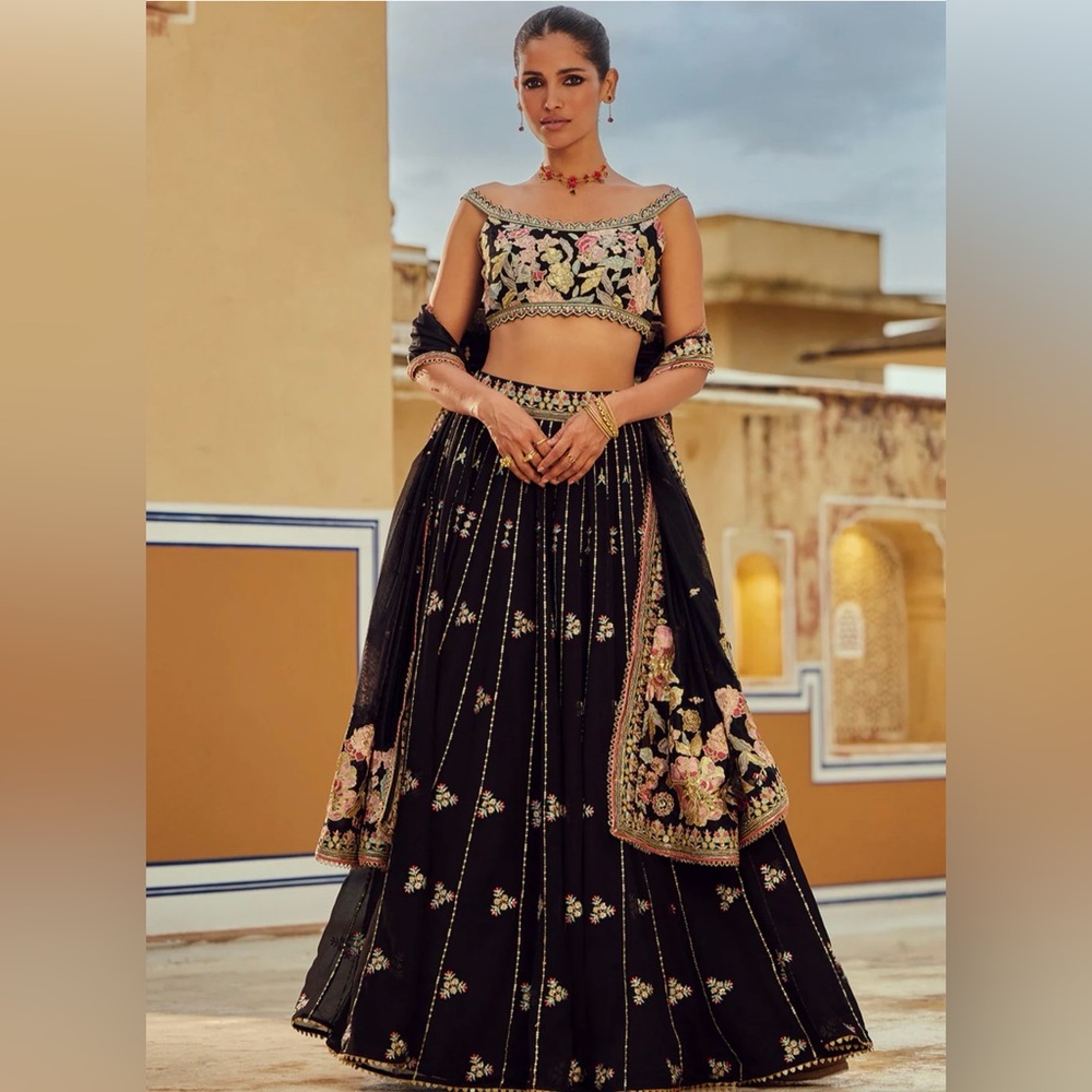 LIKE NEW Black Embroidered Georgette Lehenga